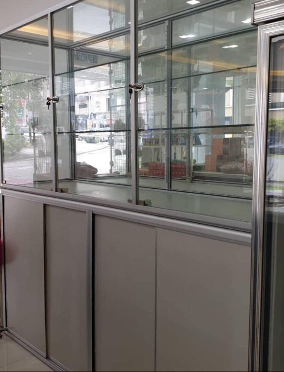 Glass Display Unit With Aluminium Sliding Door Storage Home Furniture Furniture On Carousell