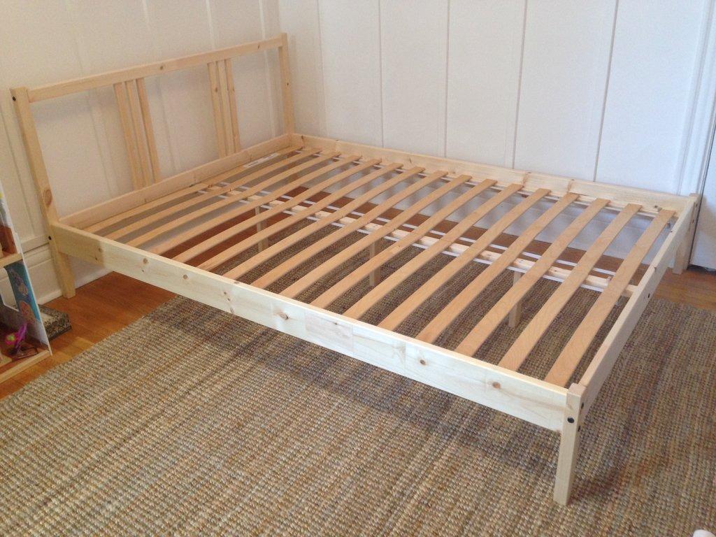IKEA Twin FJELLSE Bed Frame with Queen Mattress (Non IKEA), Furniture