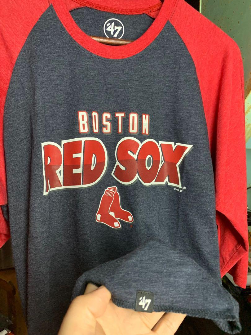 Mlb boston red sox raglan 3/4 sleeve tshirt -large, Men's Fashion