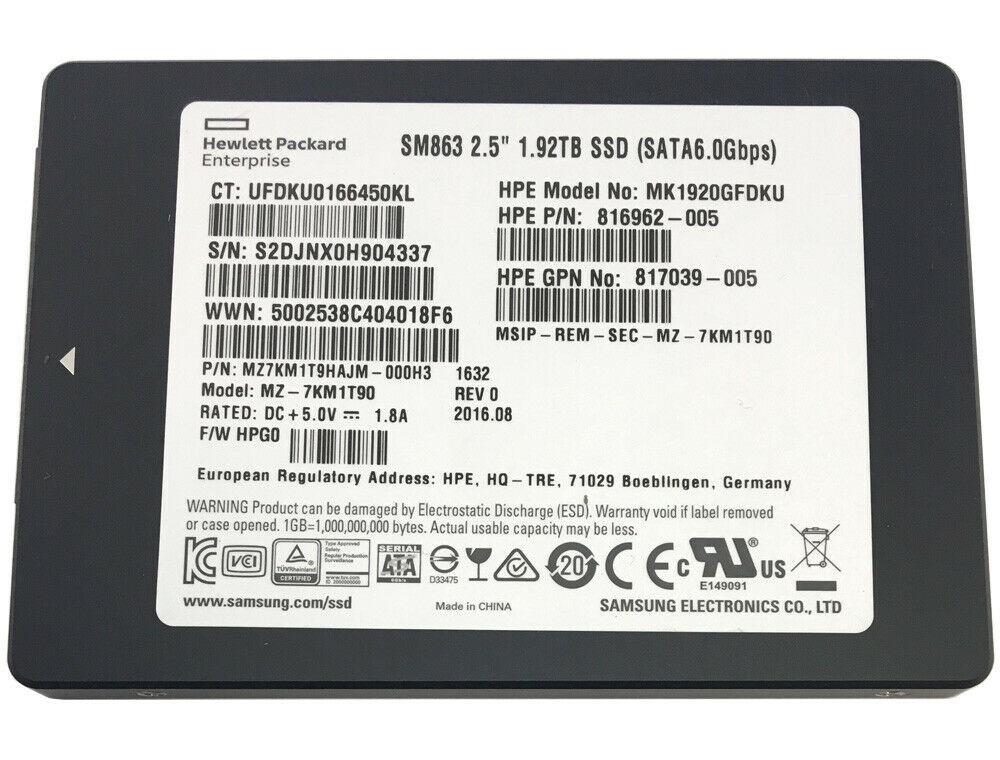 SATA SSD - Samsung SM863 1.92TB SSD (HPE, ~ 2TB)