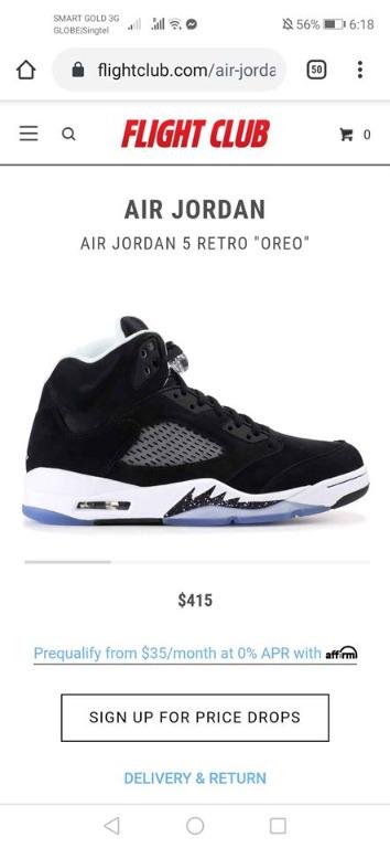 WTS Air Jordan 5 Retro Size 14 US (Category: Sneakers) located in Makati City. Submitted by viper353 (Listing ID 270752693, Image 2). Description: WTS: Air Jordan 5 Retro "Oreo". PM your offers. You know its worth. Quite clean, well preserved. With original box. May also trade to your US 10 Jordan (same model or J13), Nike, Adidas. Preferably pick up. If shipping, pay first (can do gcash) and buyer arrange for shipping/lalamove. Meetups only at: 