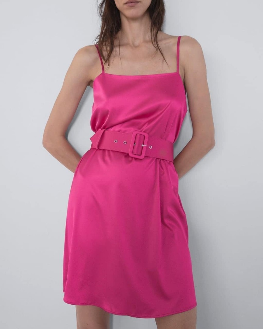 zara pink dress with belt