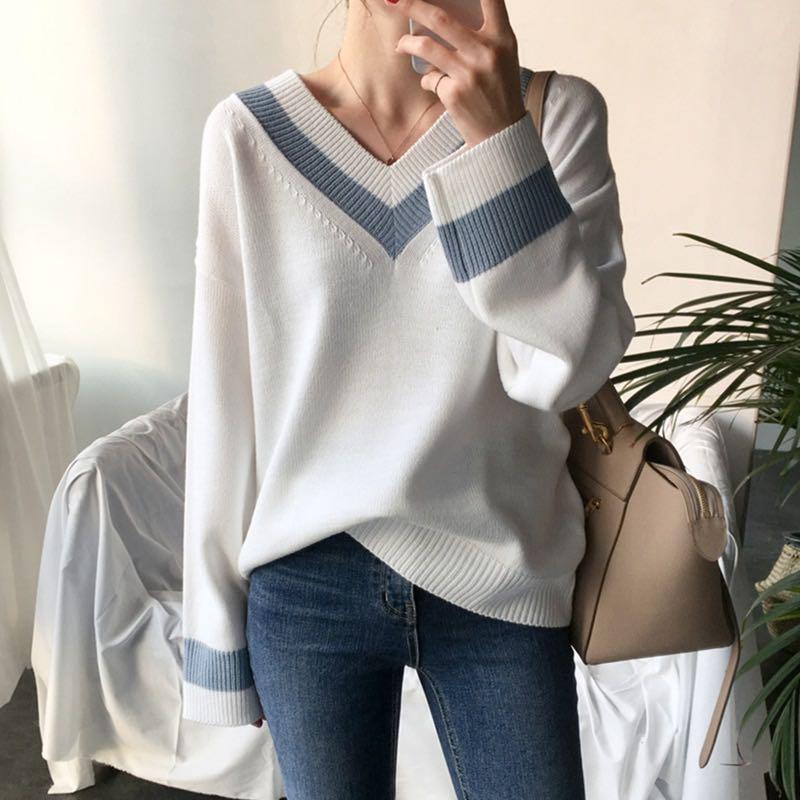 White v outlet neck pullover sweater