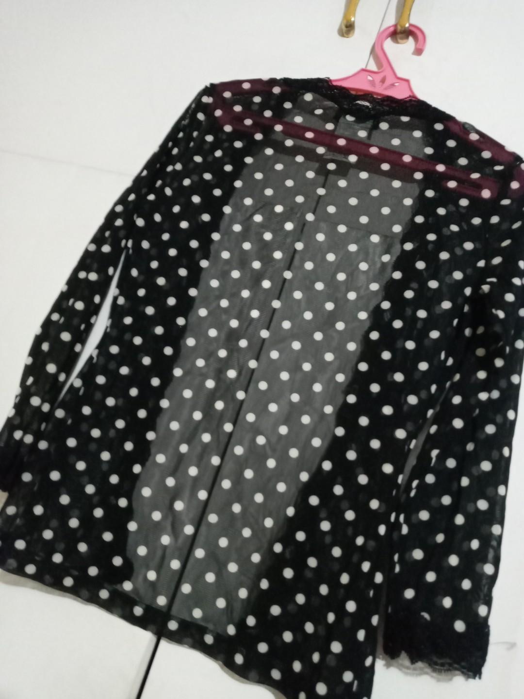 Bebe sheer polka dot cardigan XS to S, Women's Fashion, Tops, Others Tops  on Carousell
