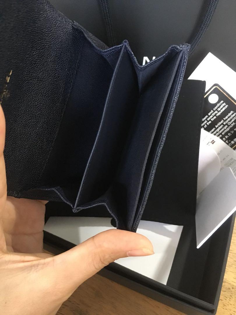 Chanel boy card holder XL / short wallet caviar dark navy blue