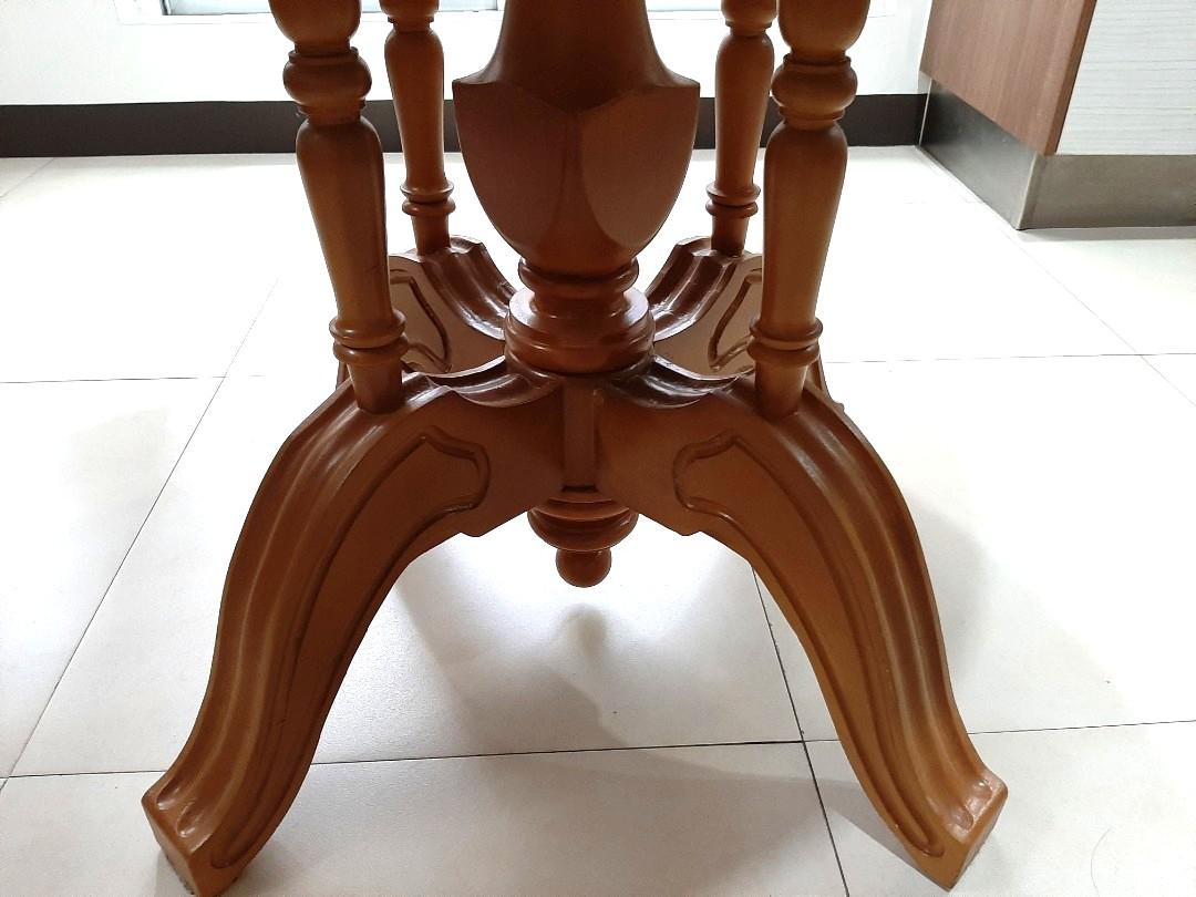 Coffee table / small dining table / study table (Category: Tables & Sets) located in Quezon City. Submitted by maki1505 (Listing ID 270989709, Image 3). Description: Solid wood Recently repainted No scratches Intricate design Very sturdy Can be used as your morning coffee table or dining table or as your children's study Dimensions Height 29inches Diameter 36inches.