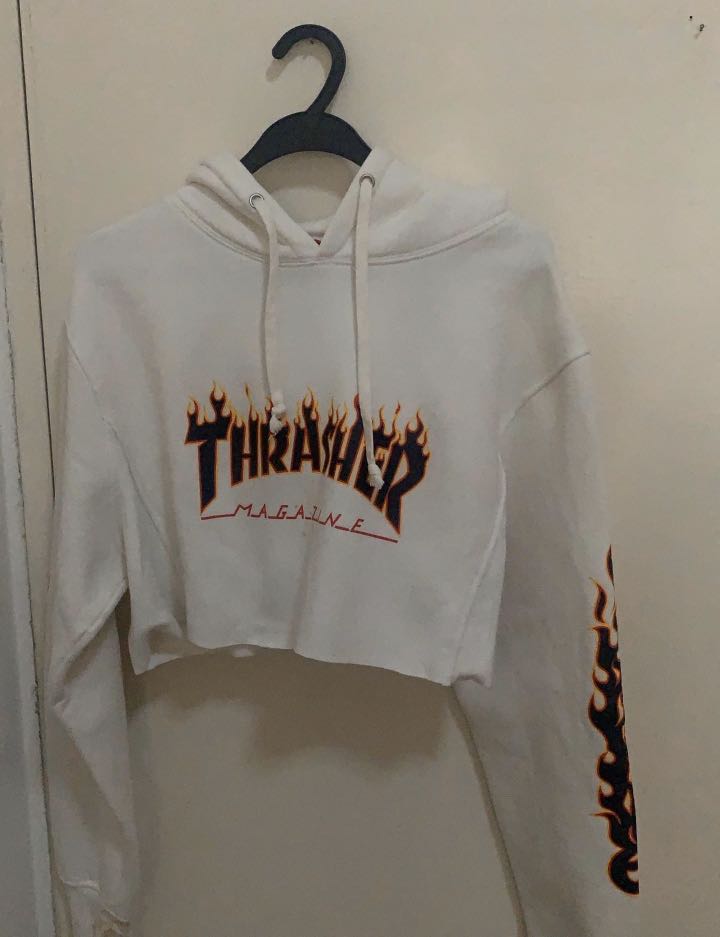 Cropped thrasher x supreme hoodie Women s Fashion Tops Longsleeves on Carousell