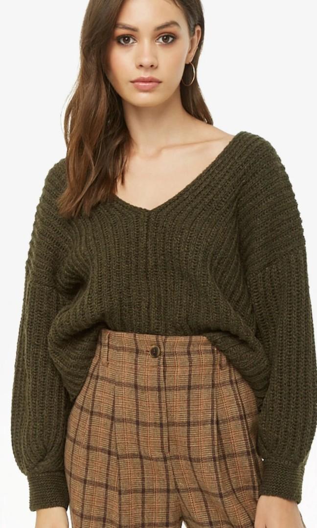 FOREVER 21 Balloon Sleeve Knit Cutout Sweater Women s Fashion Tops Others Tops on Carousell