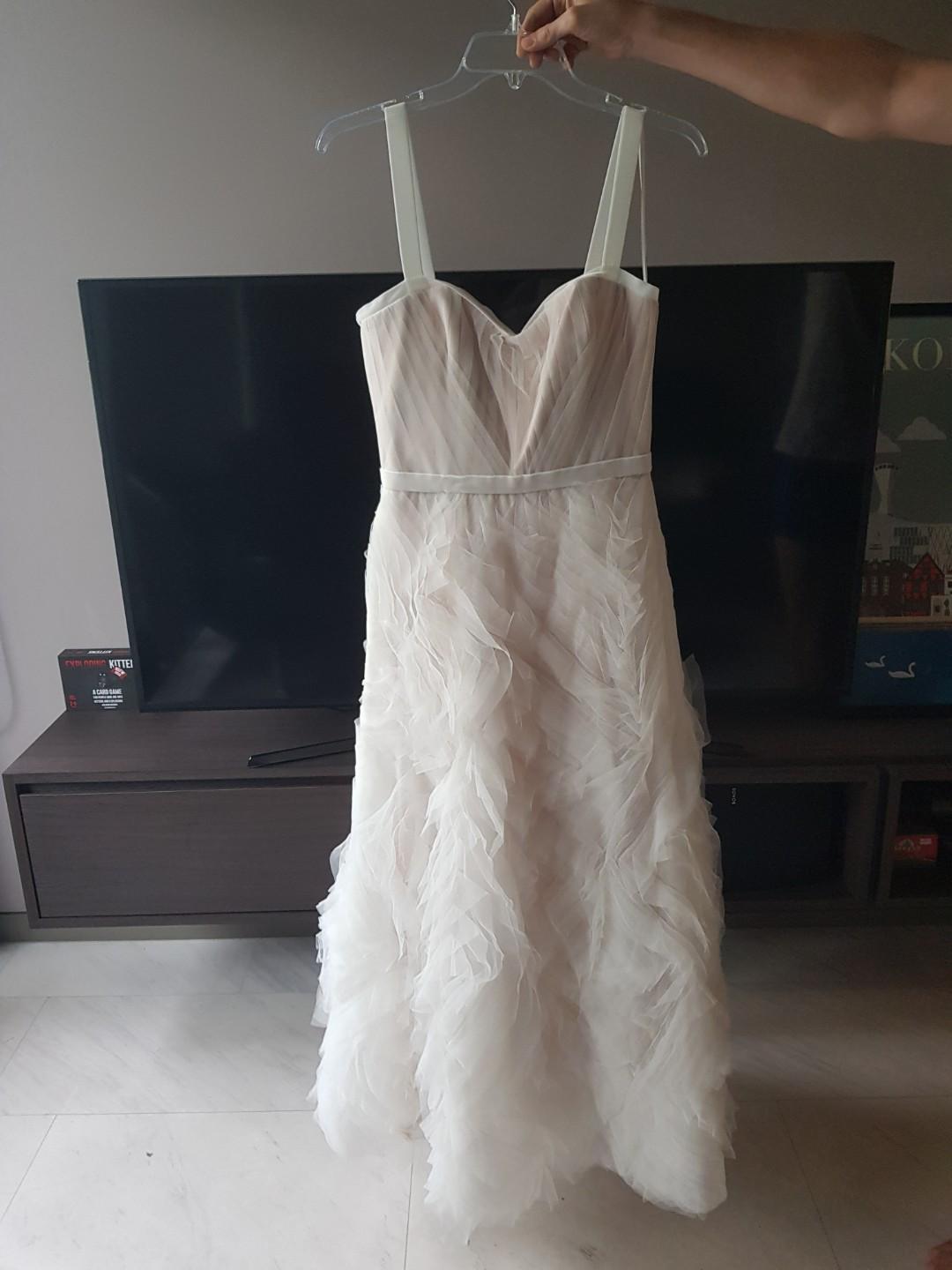 Marchesa Notte Textured Tulle Tea Length Gown Wedding ROM Formal