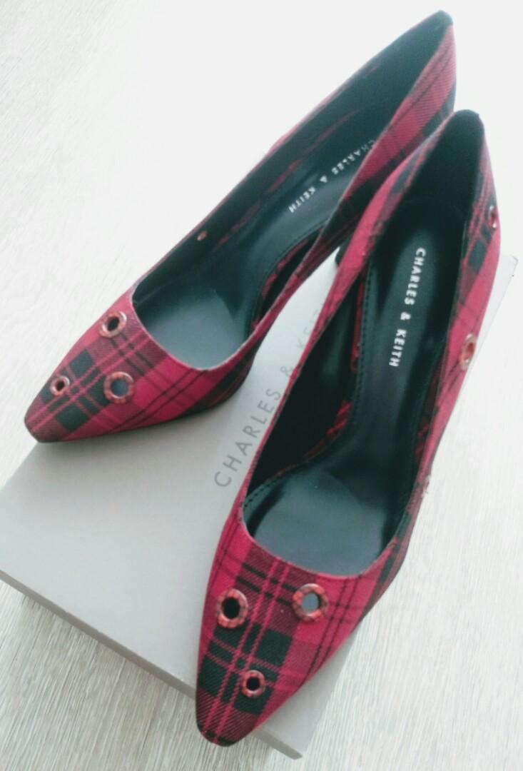 red tartan heels