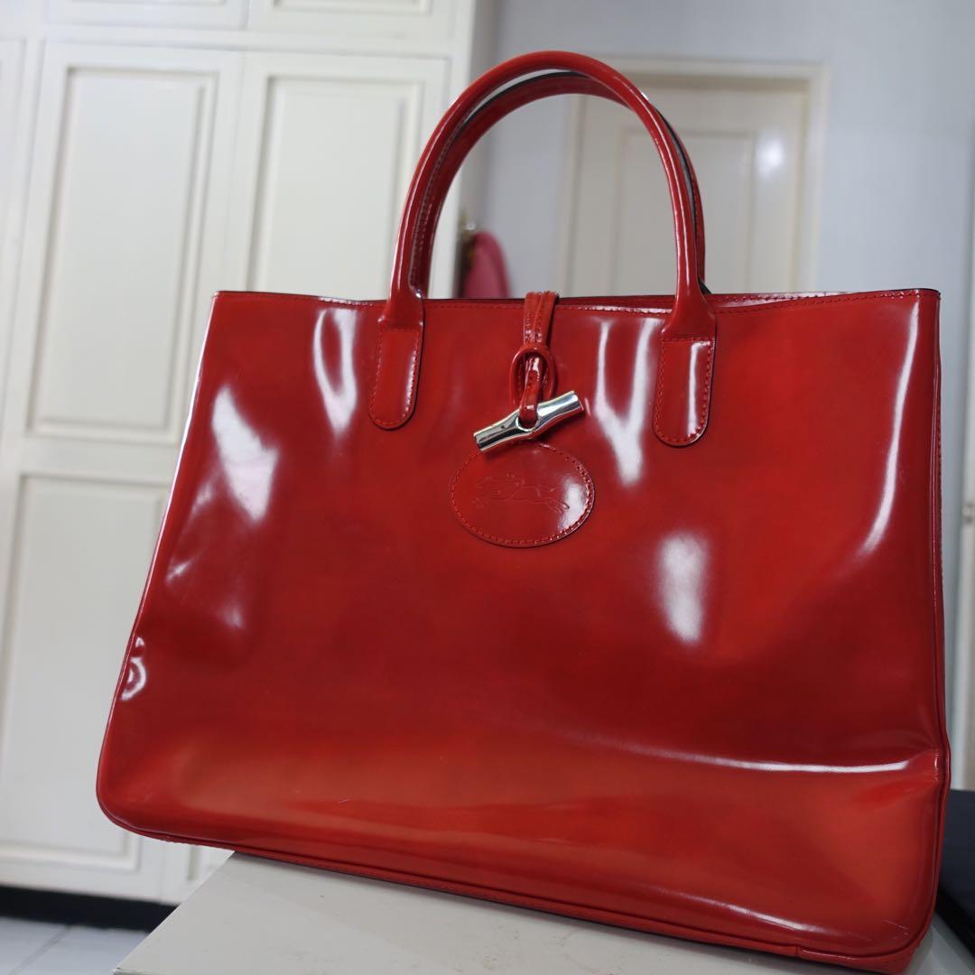 Roseau patent leather handbag Longchamp Red in Patent leather - 25196577