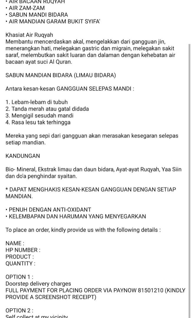 Spray Benteng Rumah Sabun Mandi Bidara Dan Air Mandian Garam Bukit Syifa Everything Else On Carousell