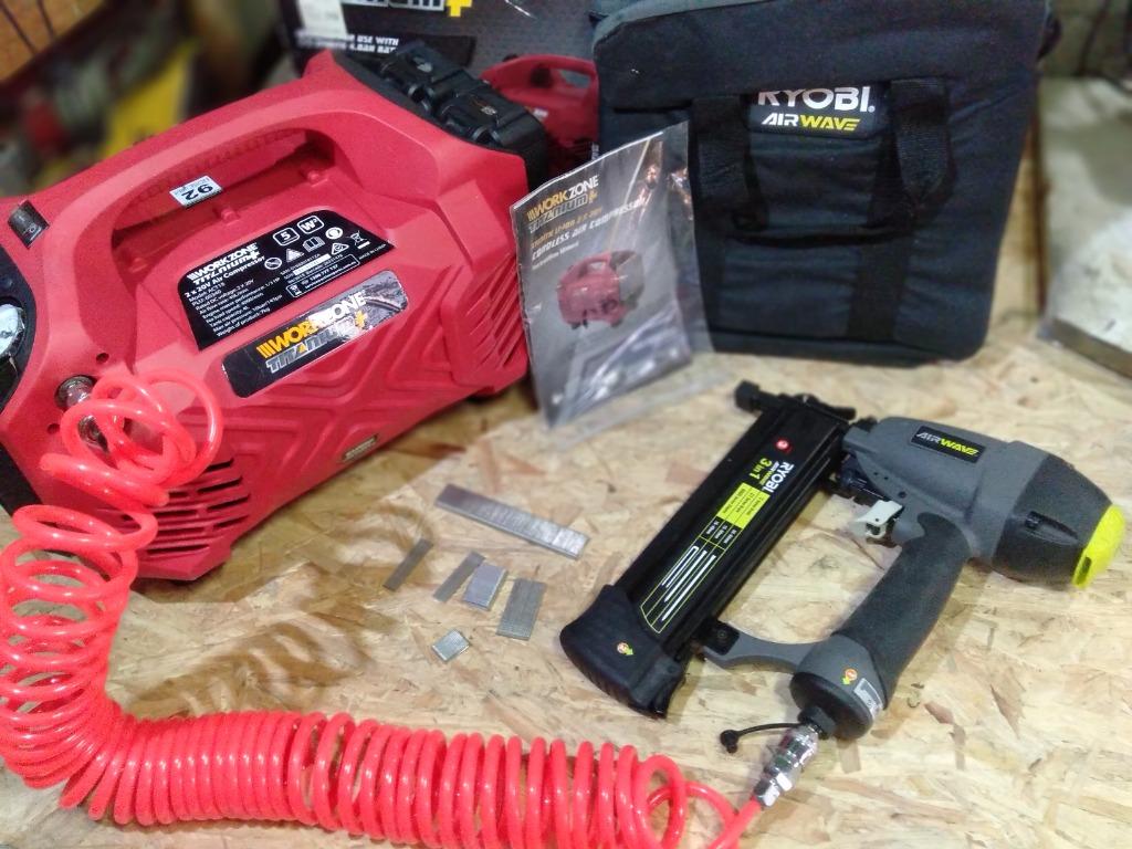 workzone cordless air compressor 3in1 ryobi airwave nailer, Furniture