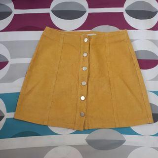 💕 Rok Button A-Line Kuning - Yellow Button Skirt