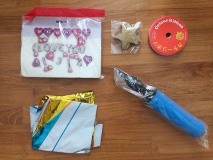 Proposal, Birthday, Surprise Kit (includ. Diamond Balloon, ILOVEYOU Balloons, Air Pump, Bunting, Tape)
