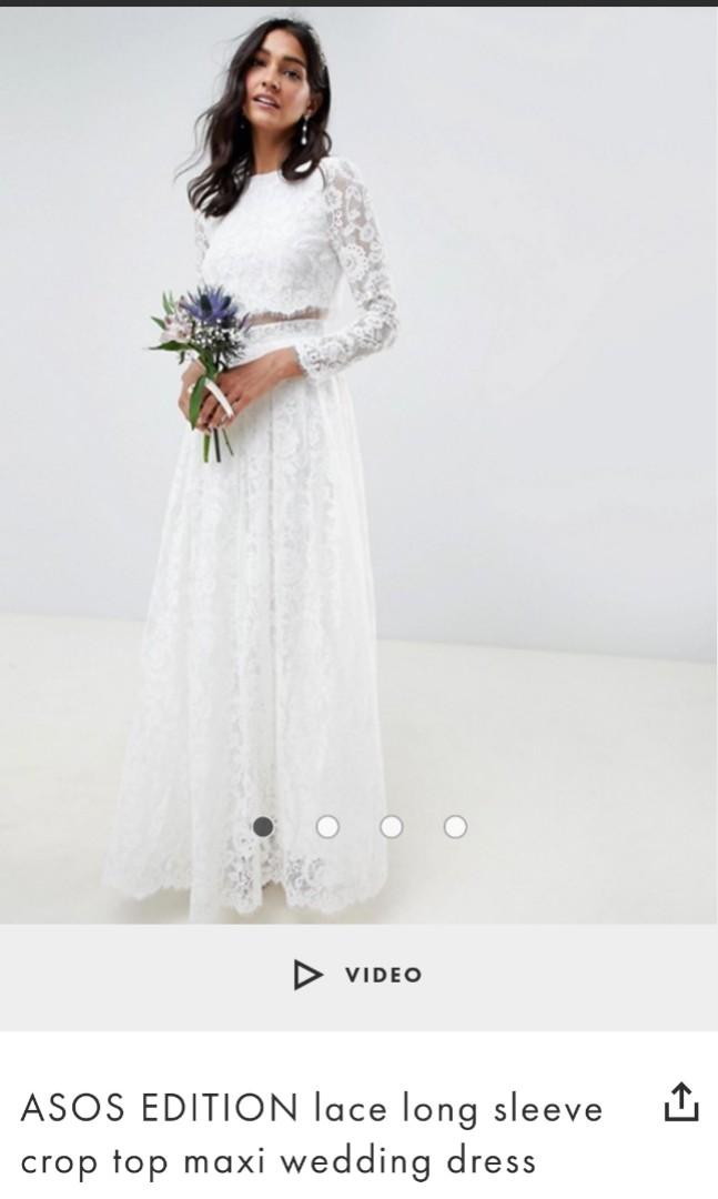 asos edition long sleeve lace bodice maxi wedding dress with pleated skirt