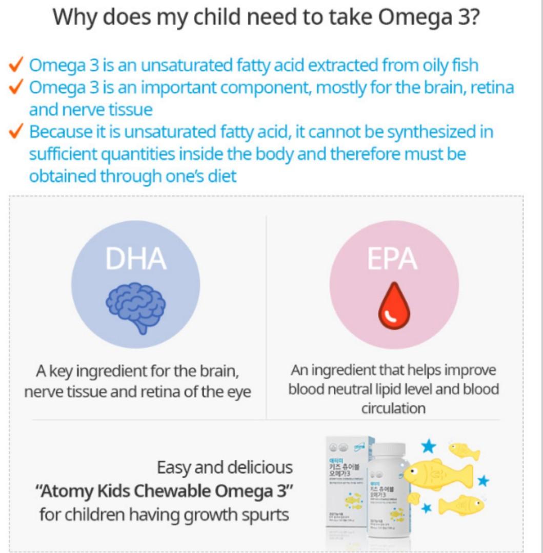 Atomy Kids Chewable Omega 3 (900mg x 120 Capsules), Health & Nutrition