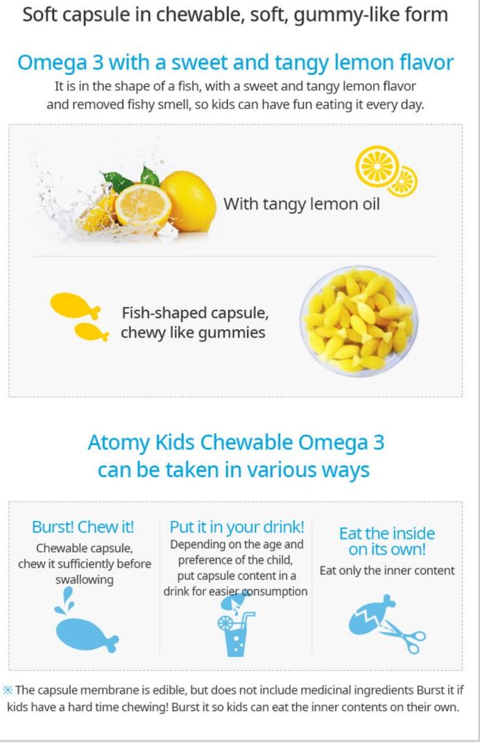 Atomy Kids Chewable Omega 3 (900mg x 120 Capsules), Health & Nutrition