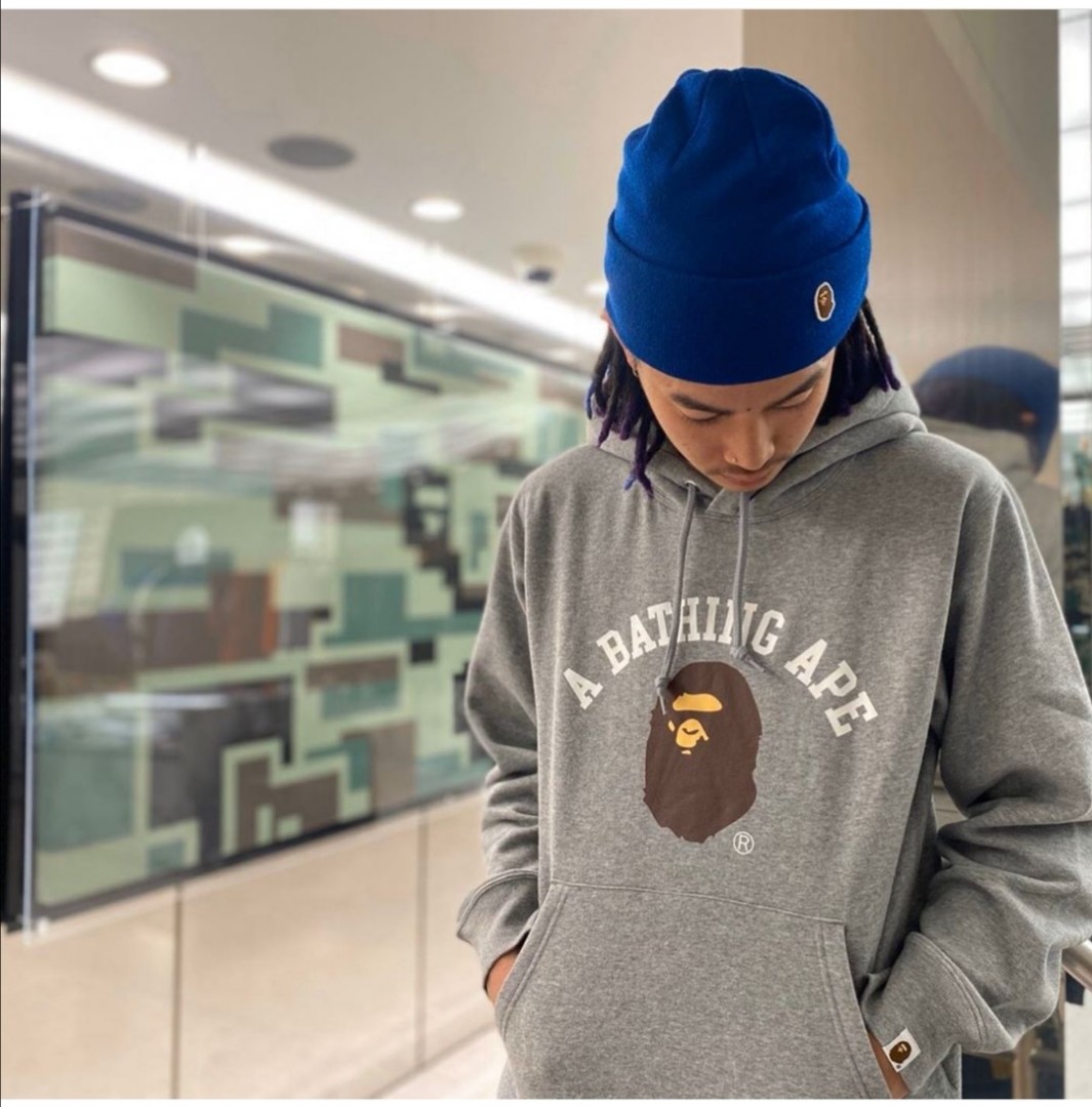 BAPE COLLEGE PULLOVER GREY Luxury Apparel on Carousell