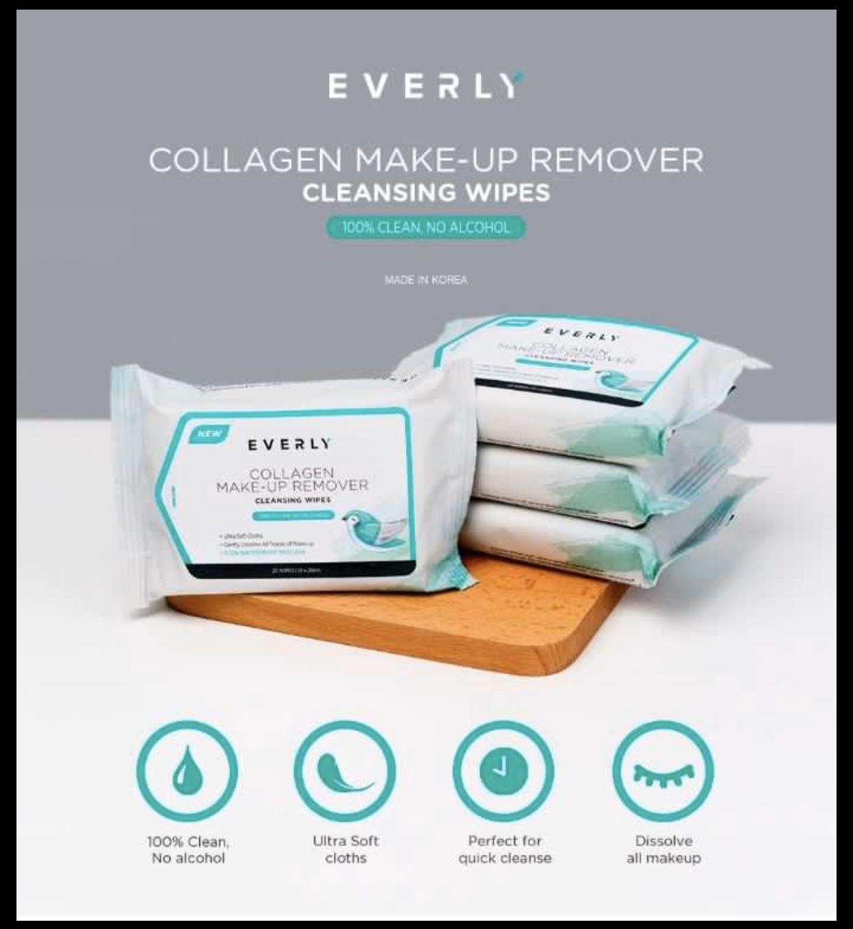 Everly Collagen MakeUp Remover Cleansing Wipes 20 pcs, Beauty