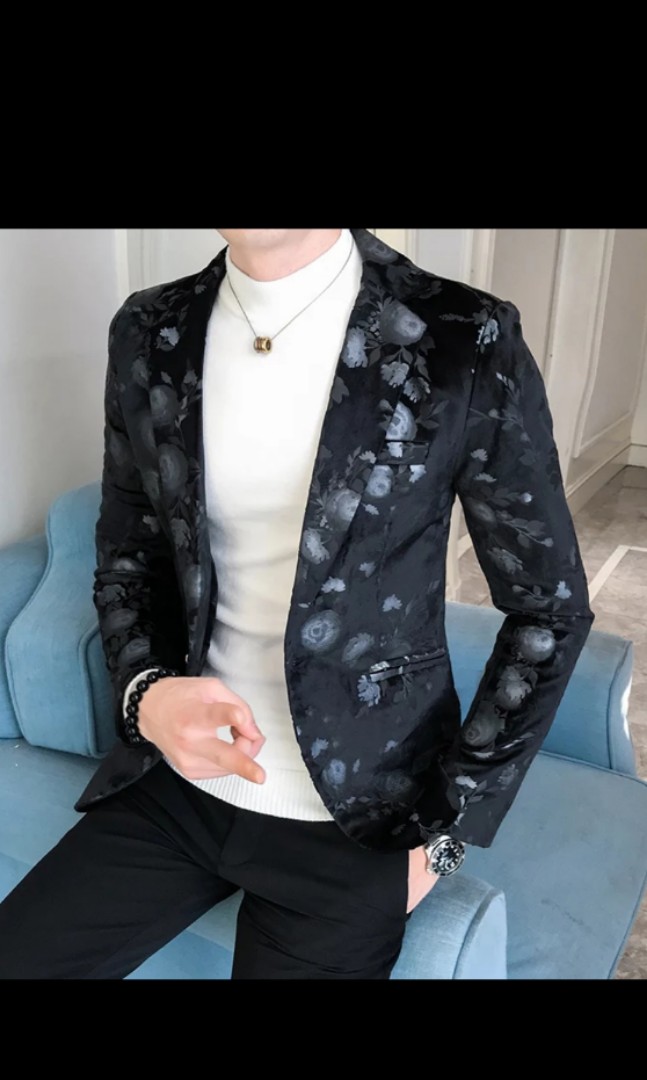 Mens black floral best sale jacket