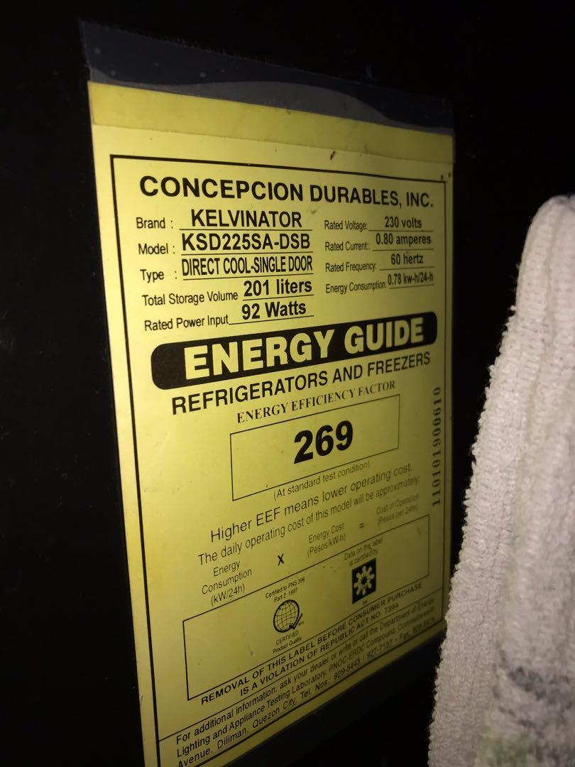 Kelvinator refrigerator power outlet consumption