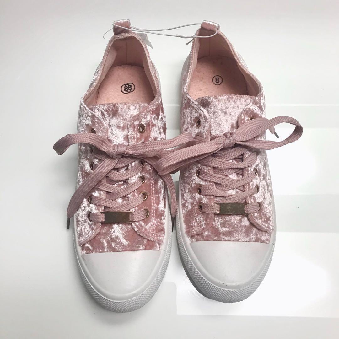 pink velvet sneakers
