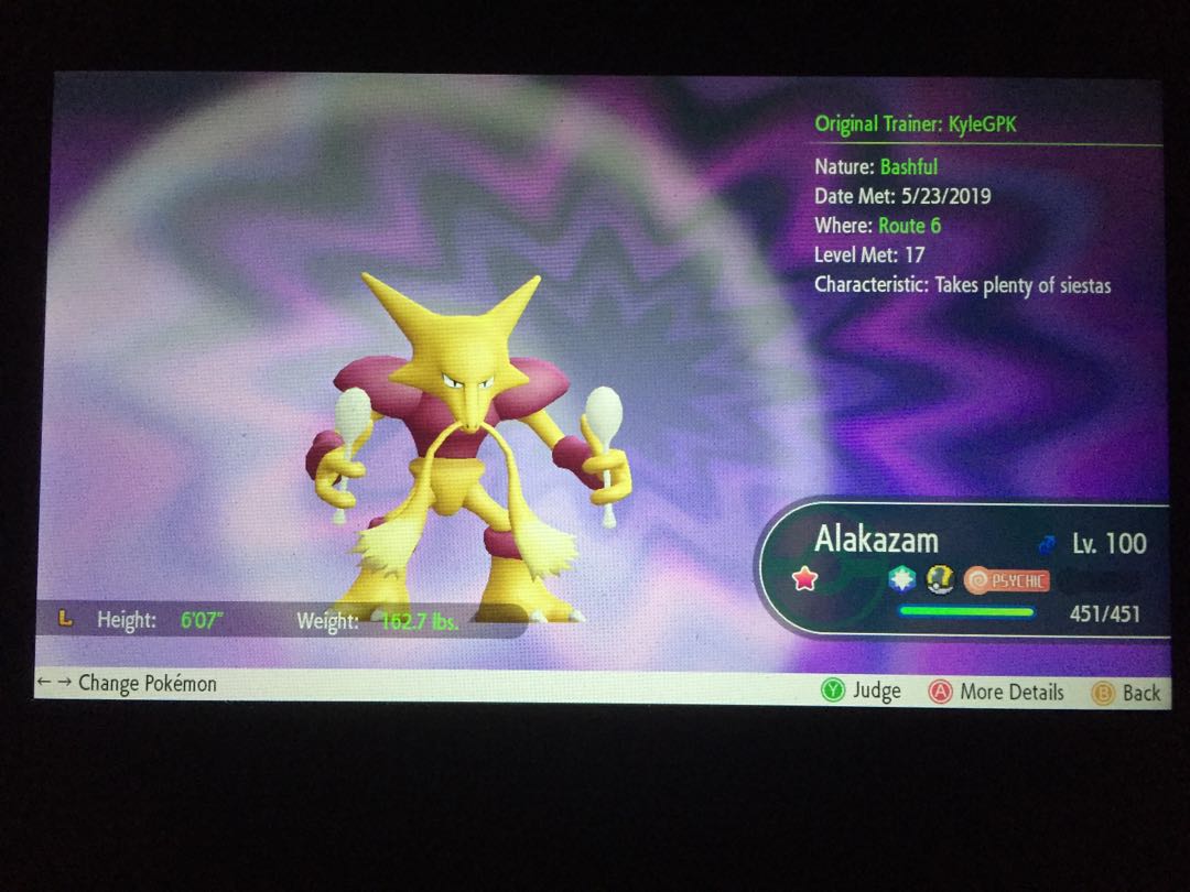 Pokemon Let's Go Shiny Alakazam 6IV-AV Trained