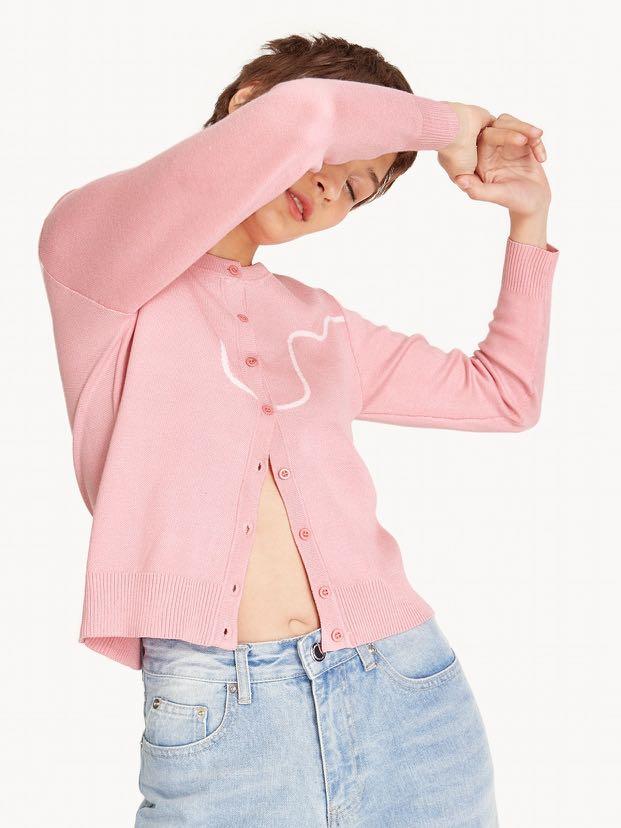Pomelo Pink Line Accent Button Down Cardigan Women s Fashion Tops Sleeveless on Carousell