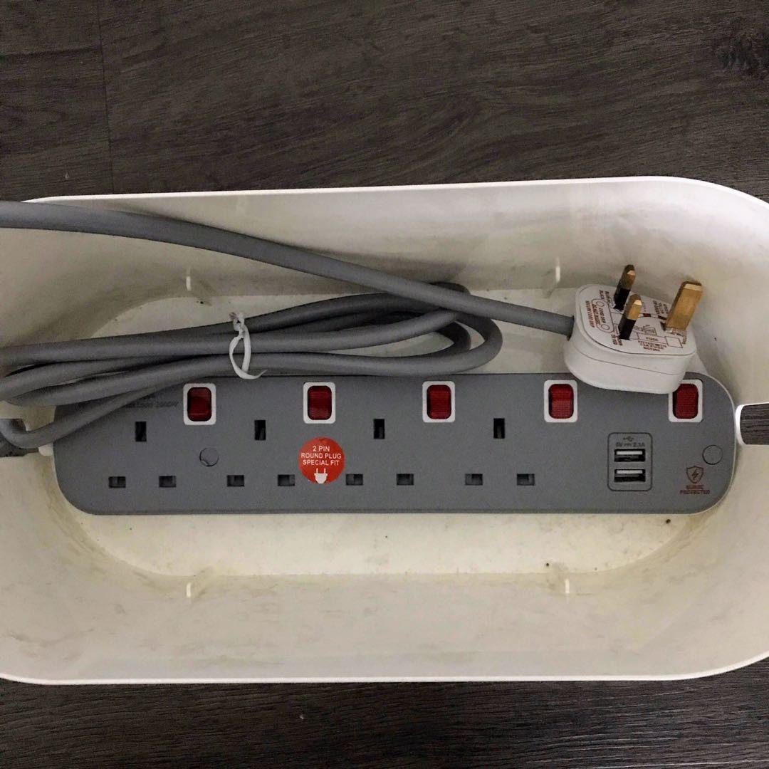 IKEA Cable Management Box with Lid + Extension Socket, TV & Home Appliances, Electrical