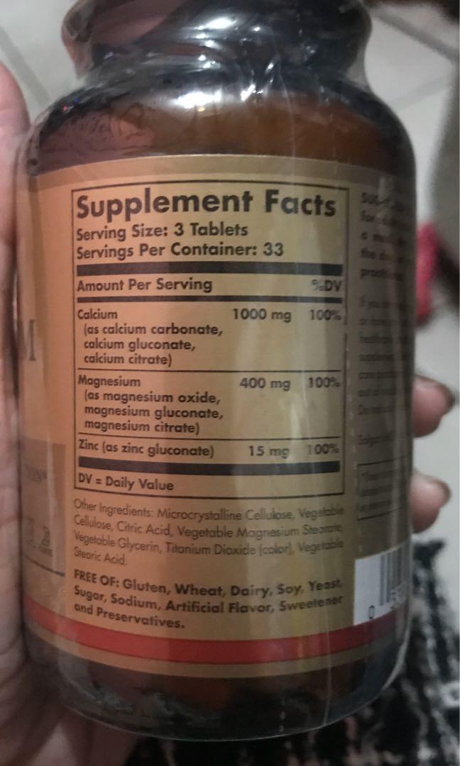 Solgar Calcium Magnesium Plus Zinc Health Beauty Skin Bath Body On Carousell