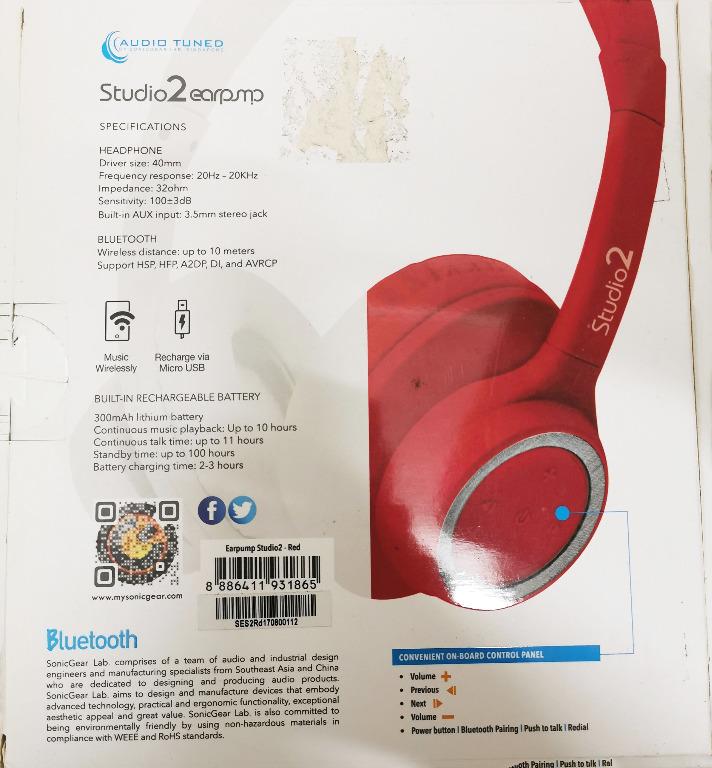 Sonic Gear EarPump Studio 2 Bluetooth Headphones Audio