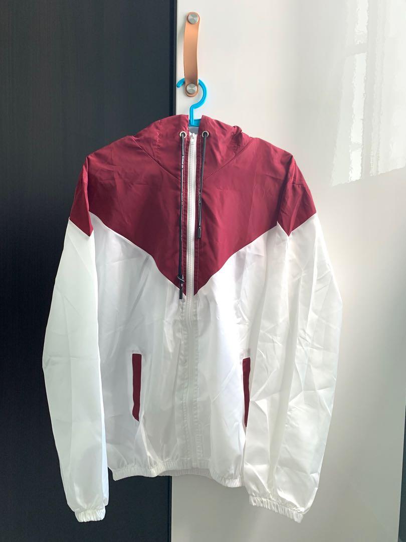Two Tone Hooded Windbreaker Maroon and White