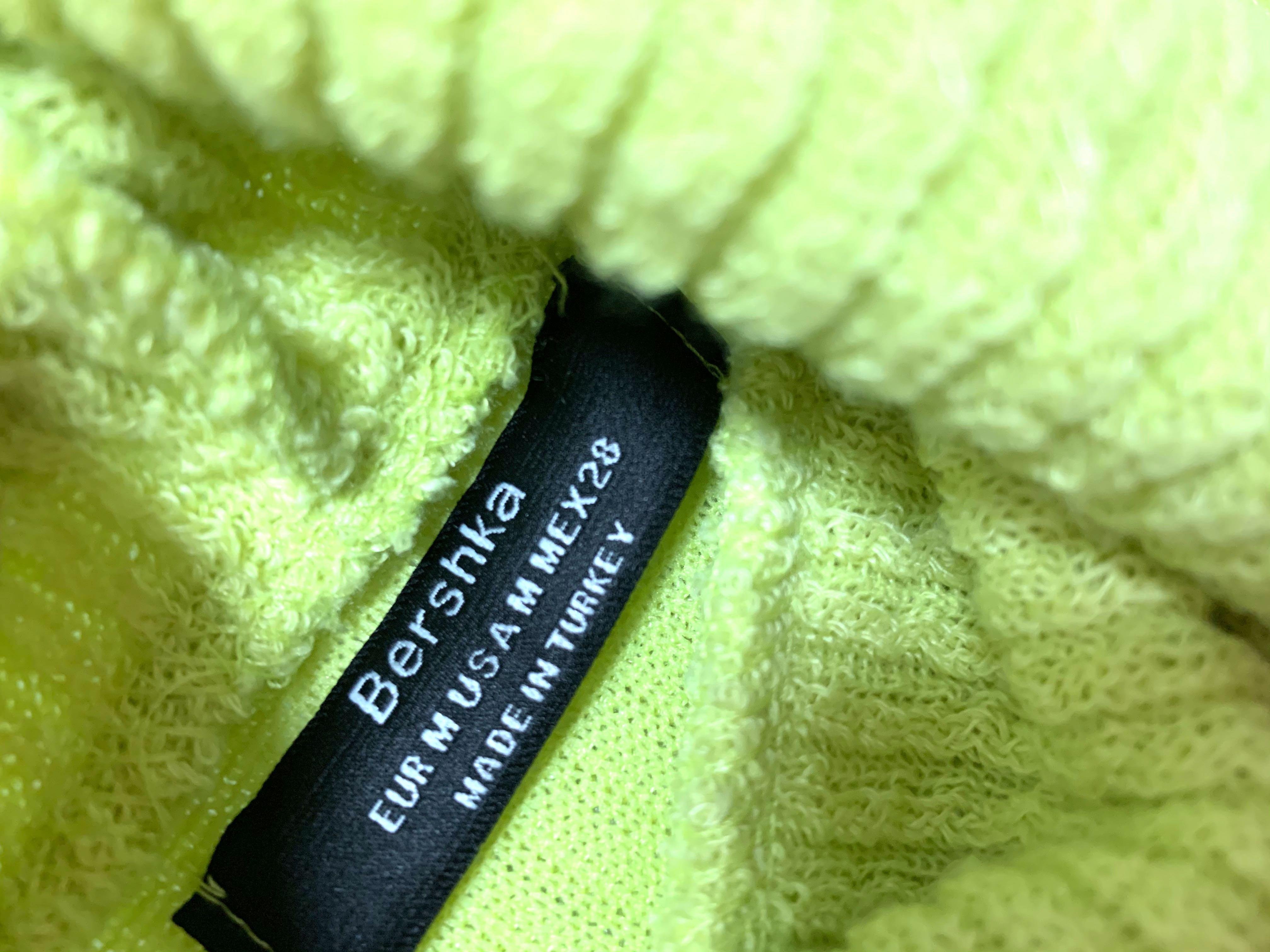 Bershka Neon Green Ribbed Turtleneck Longsleeved TOP