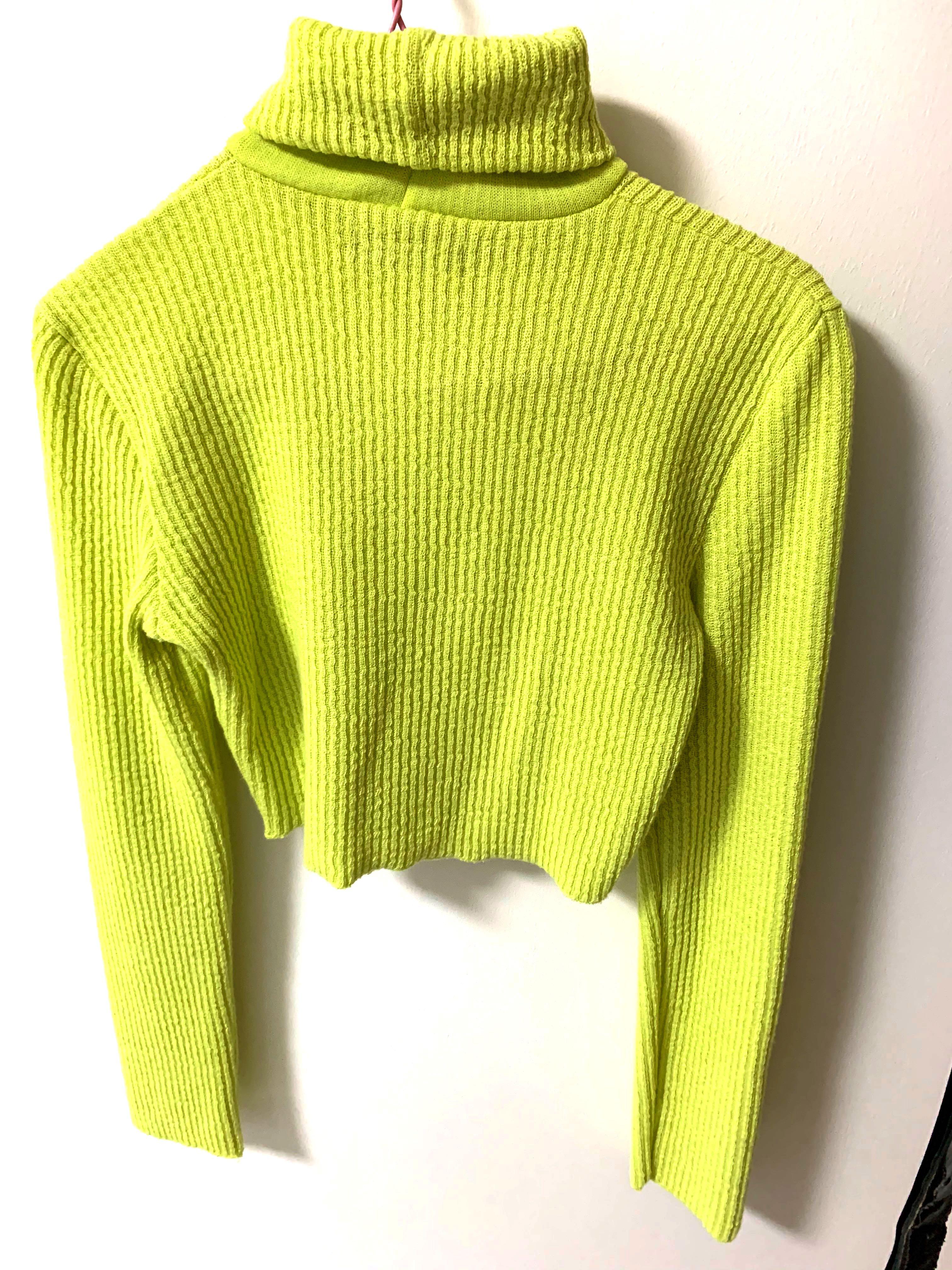 Bershka Neon Green Ribbed Turtleneck Longsleeved TOP