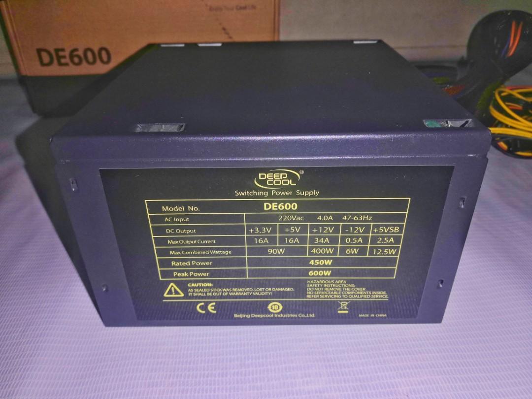 DEEPCOOL DE600 600W GAMING POWER SUPPLY, Computers & Tech, Parts ...