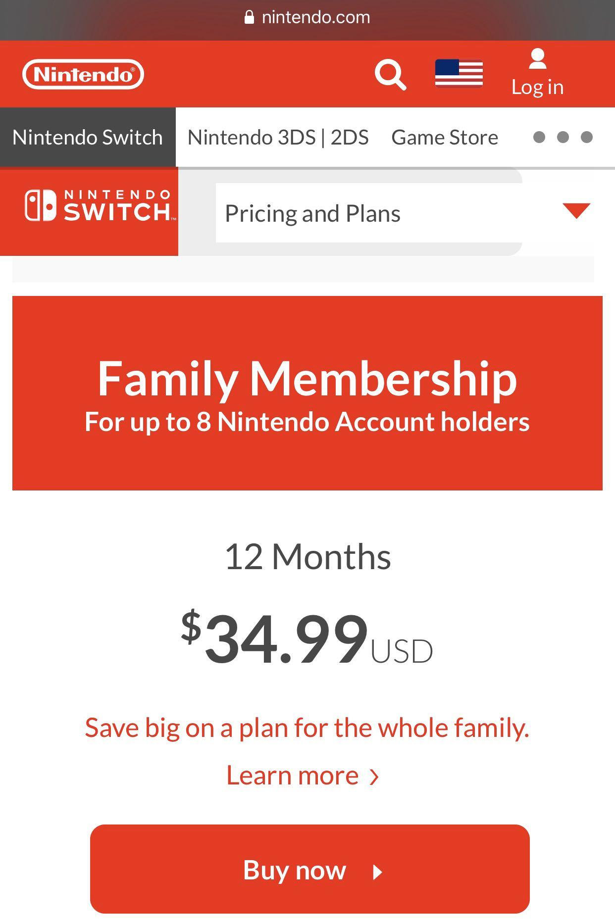 nintendo family online price