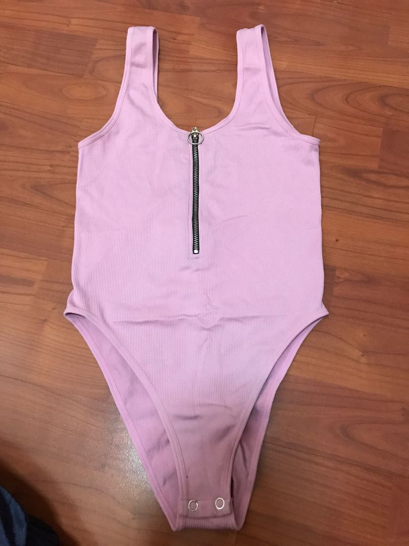 Pink Bodysuit With Zip And Button Closure Women S Fashion Clothes Tops On Carousell