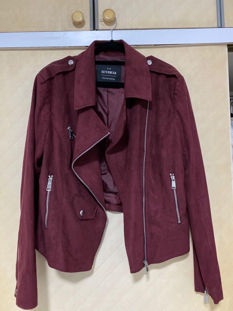 Red Suede Velvet Biker Jacket