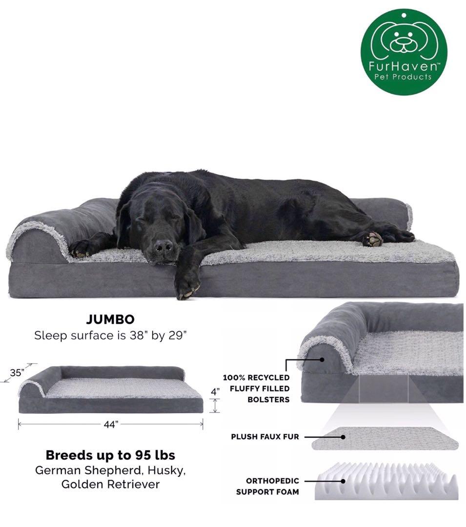 Usa Made Jumbo Furhaven Pet Dog Bed Deluxe Orthopedic Two Tone Plush Faux Fur