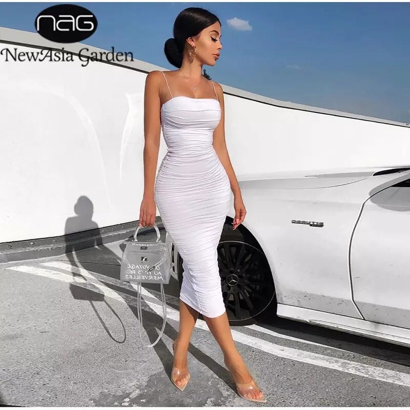 white ruched maxi dress