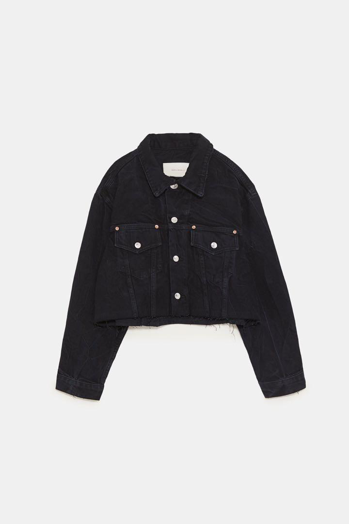 Zara black cropped denim jacket on sale