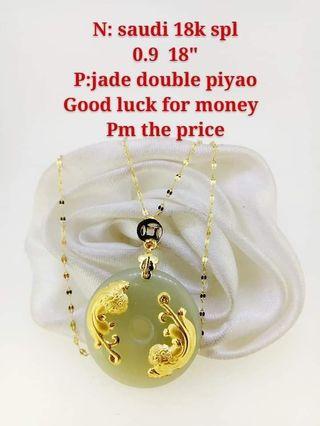 18k saudi gold chain pawnable with jade piyao pendant