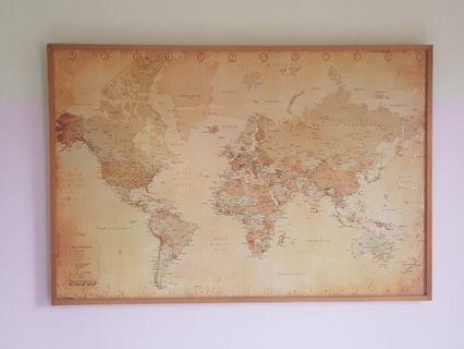 Custom-made wood-framed world map