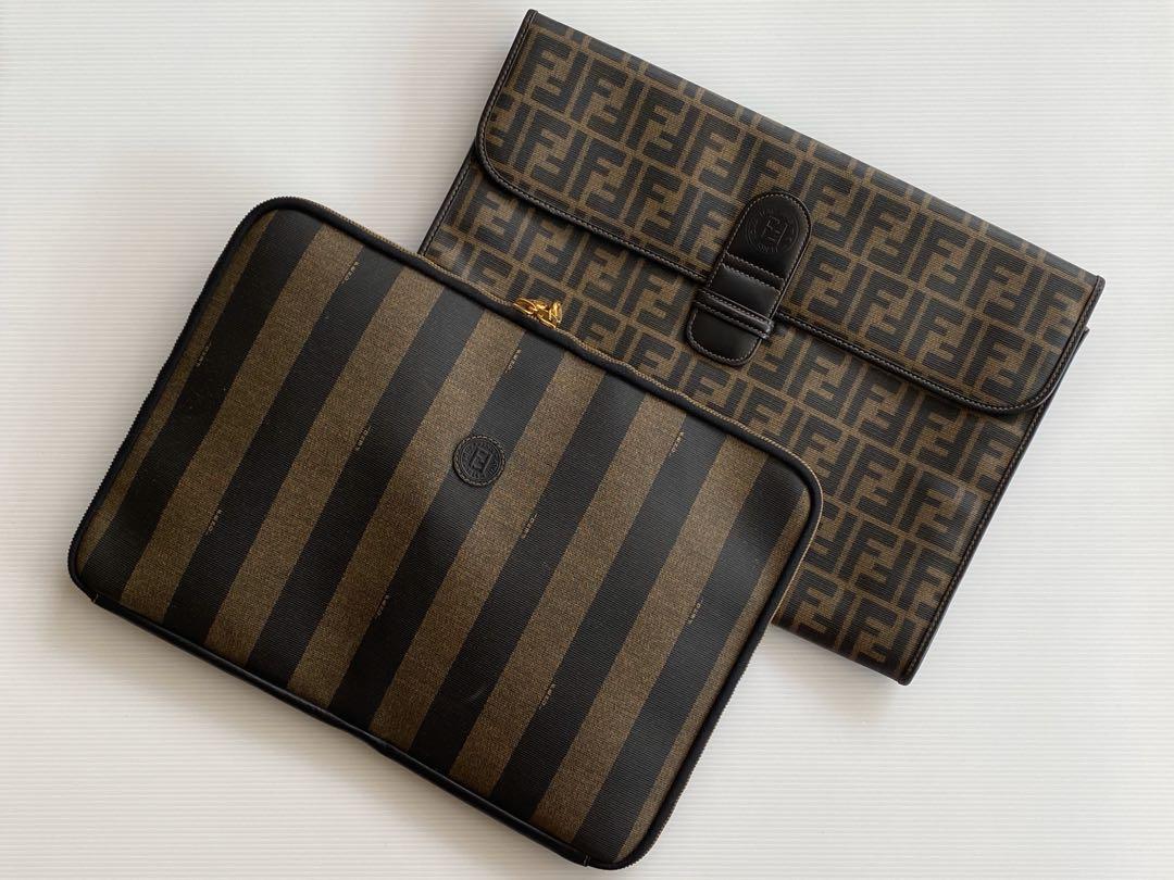 Fendi Vintage Large Document Clutch FF Zucca Logo Canvas 