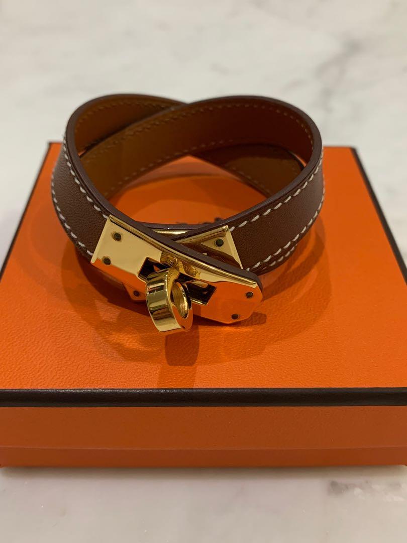 Authentic Hermes Kelly Double Tour Fauve Barenia with gold hardware