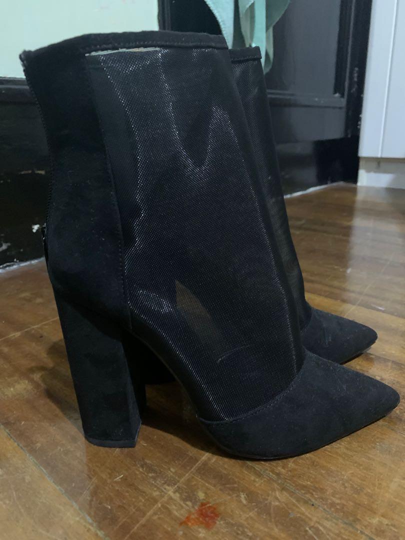Forever 21 Net Mesh Black Block Boots Women s Fashion Footwear Boots on Carousell