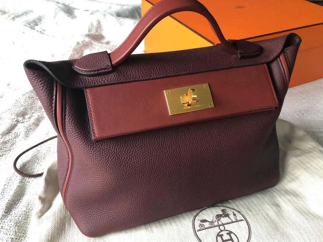 A BORDEAUX TOGO & ROUGE H SWIFT LEATHER 24/24 29 WITH GOLD HARDWARE