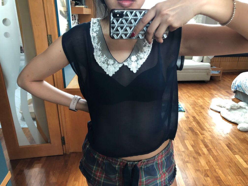 navy chiffon blouse