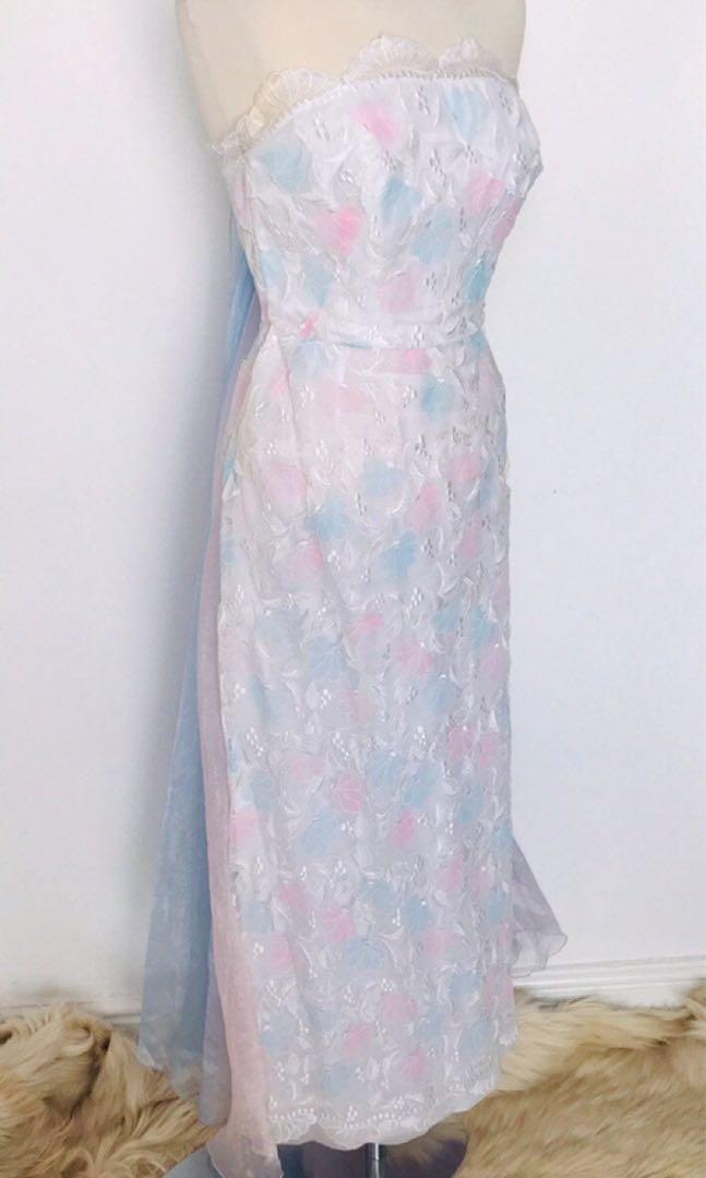 Pastel Pink Blue White Lace Prom Wedding Bridal Party Dress
